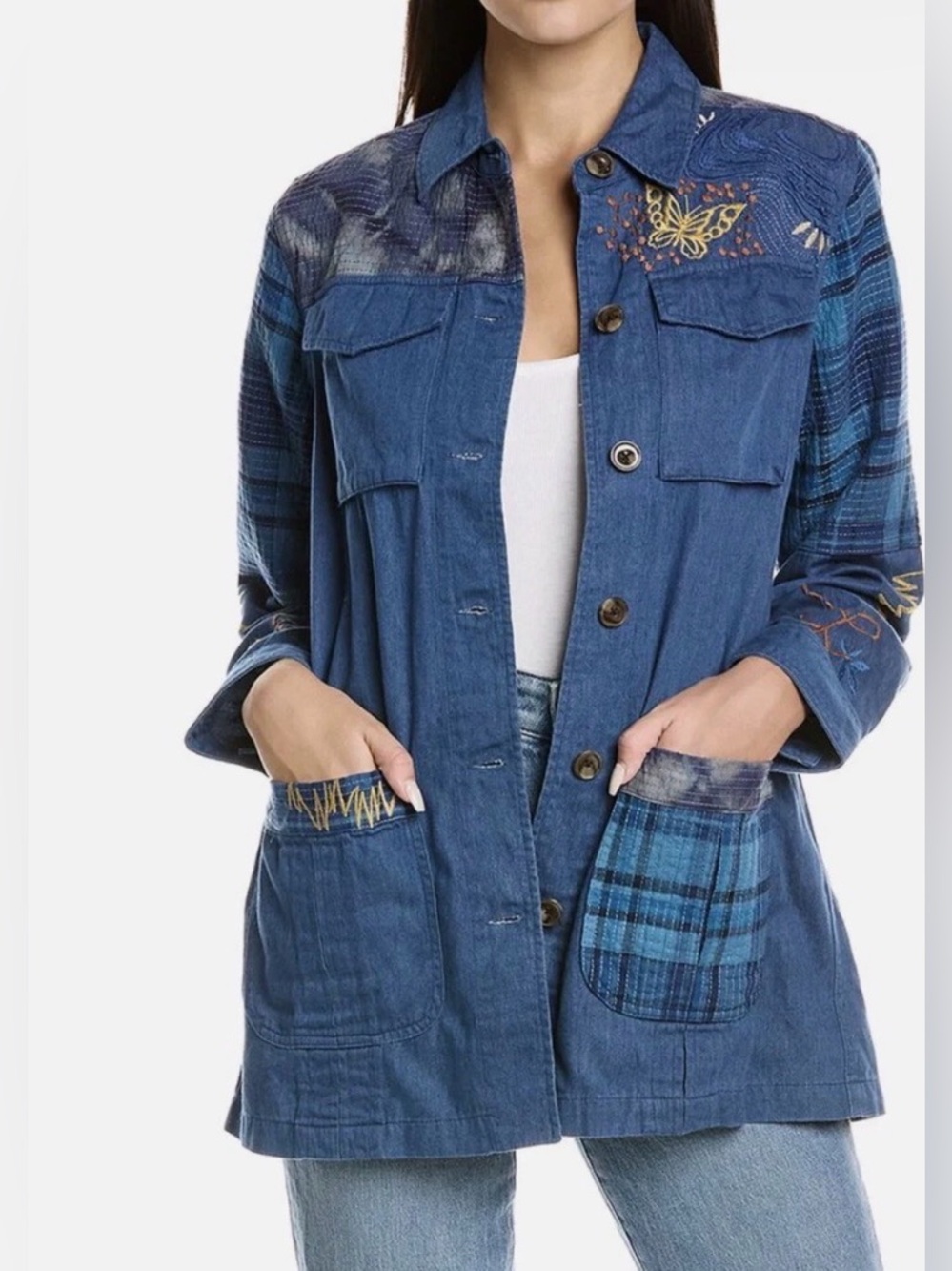 Johnny Was Moonlight Tie Dye Patchwork Military Jacket